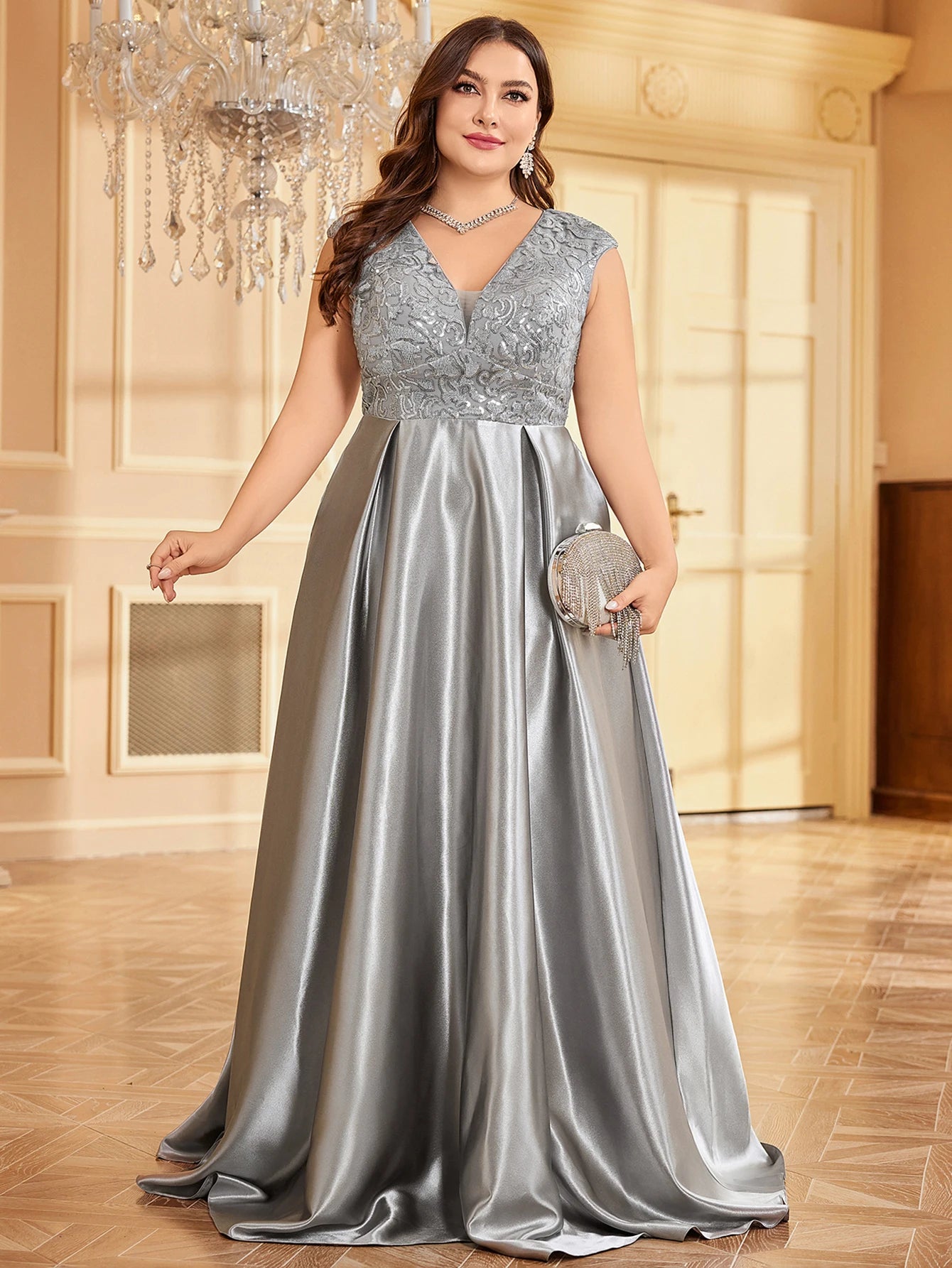 Plus Elegant Floor-Length Gown for Weddings and Proms - Shine Bright!	