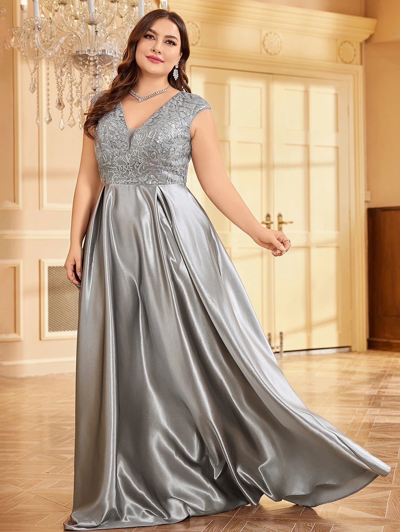 Plus Elegant Floor-Length Gown for Weddings and Proms - Shine | Chuzko.com