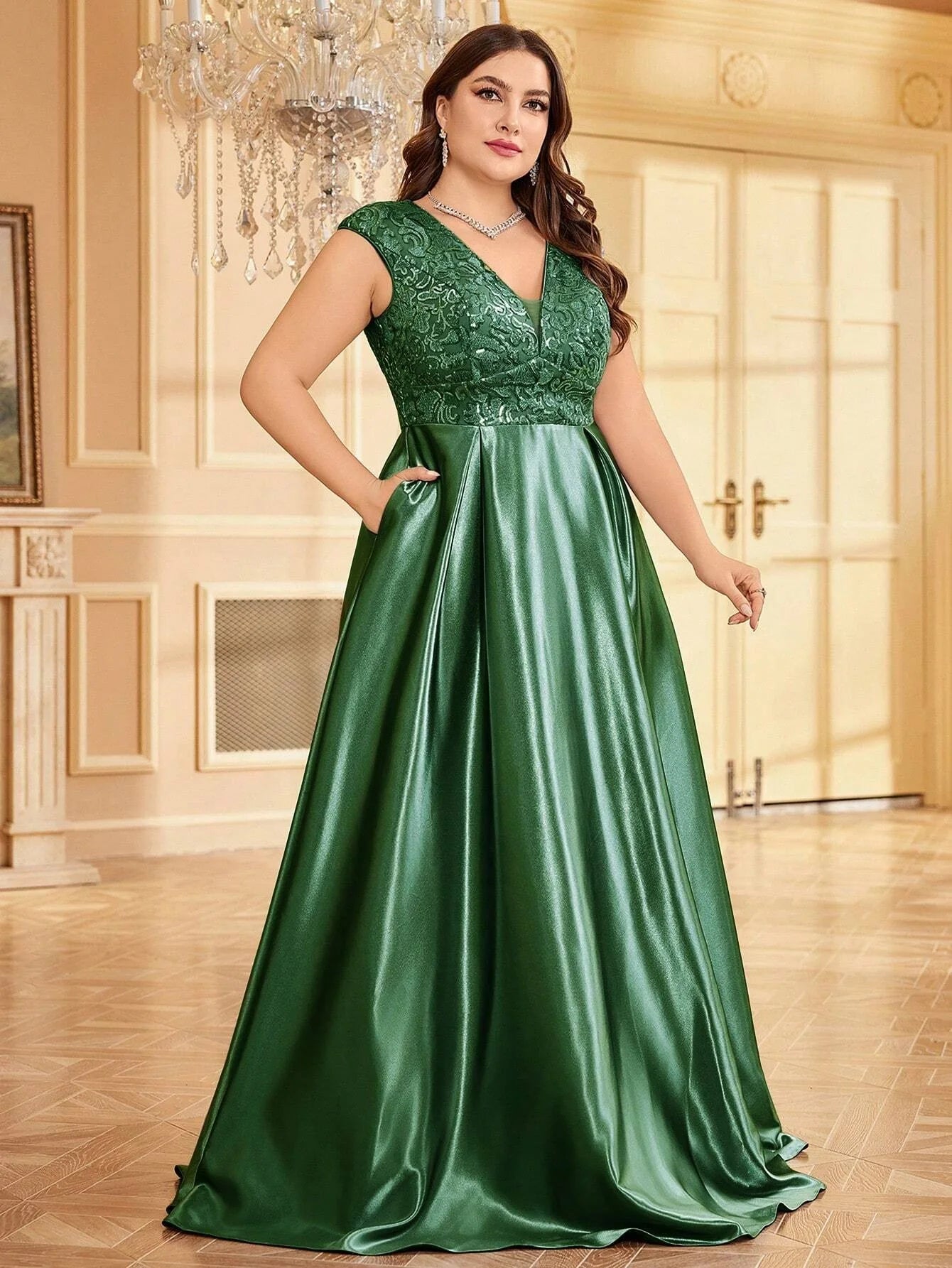 Plus Elegant Floor-Length Gown for Weddings and Proms - Shine | Chuzko.com