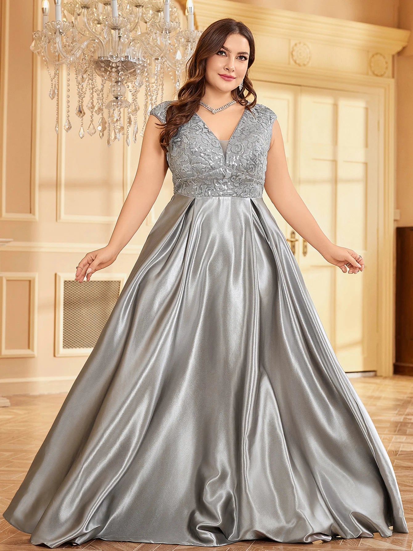 Plus Elegant Floor-Length Gown for Weddings and Proms - Shine | Chuzko.com