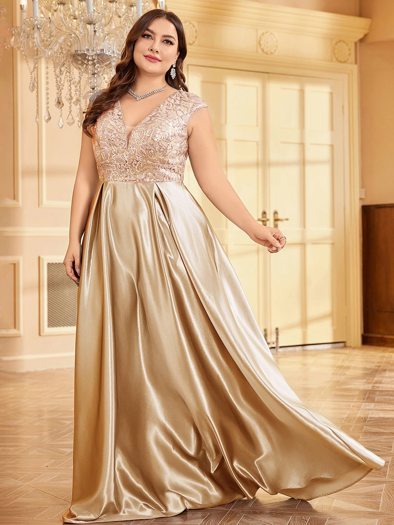 Plus Elegant Floor-Length Gown for Weddings and Proms - Shine | Chuzko.com