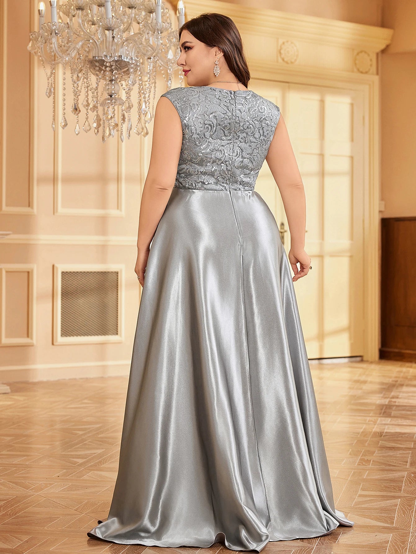 Plus Elegant Floor-Length Gown for Weddings and Proms - Shine | Chuzko.com