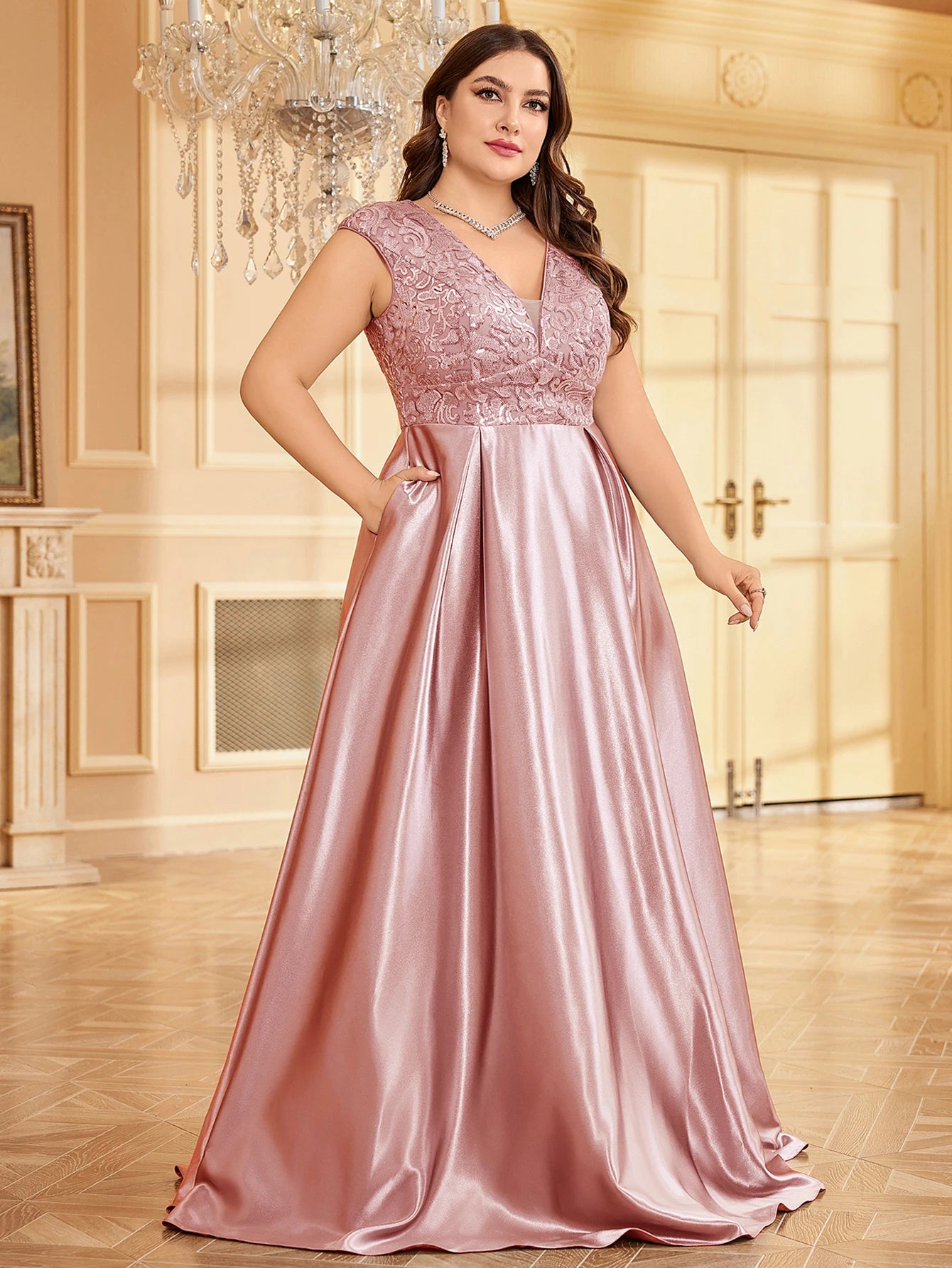 Plus Elegant Floor-Length Gown for Weddings and Proms - Shine | Chuzko.com