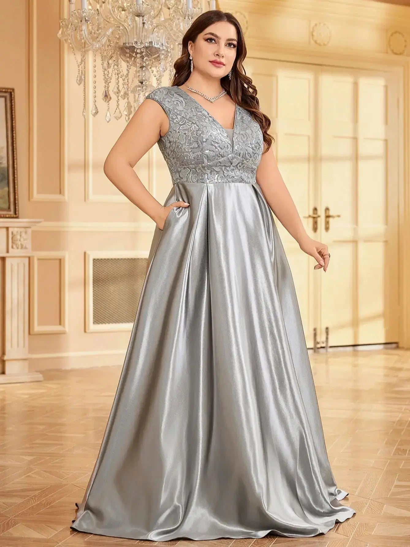 Plus Elegant Floor-Length Gown for Weddings and Proms - Shine | Chuzko.com