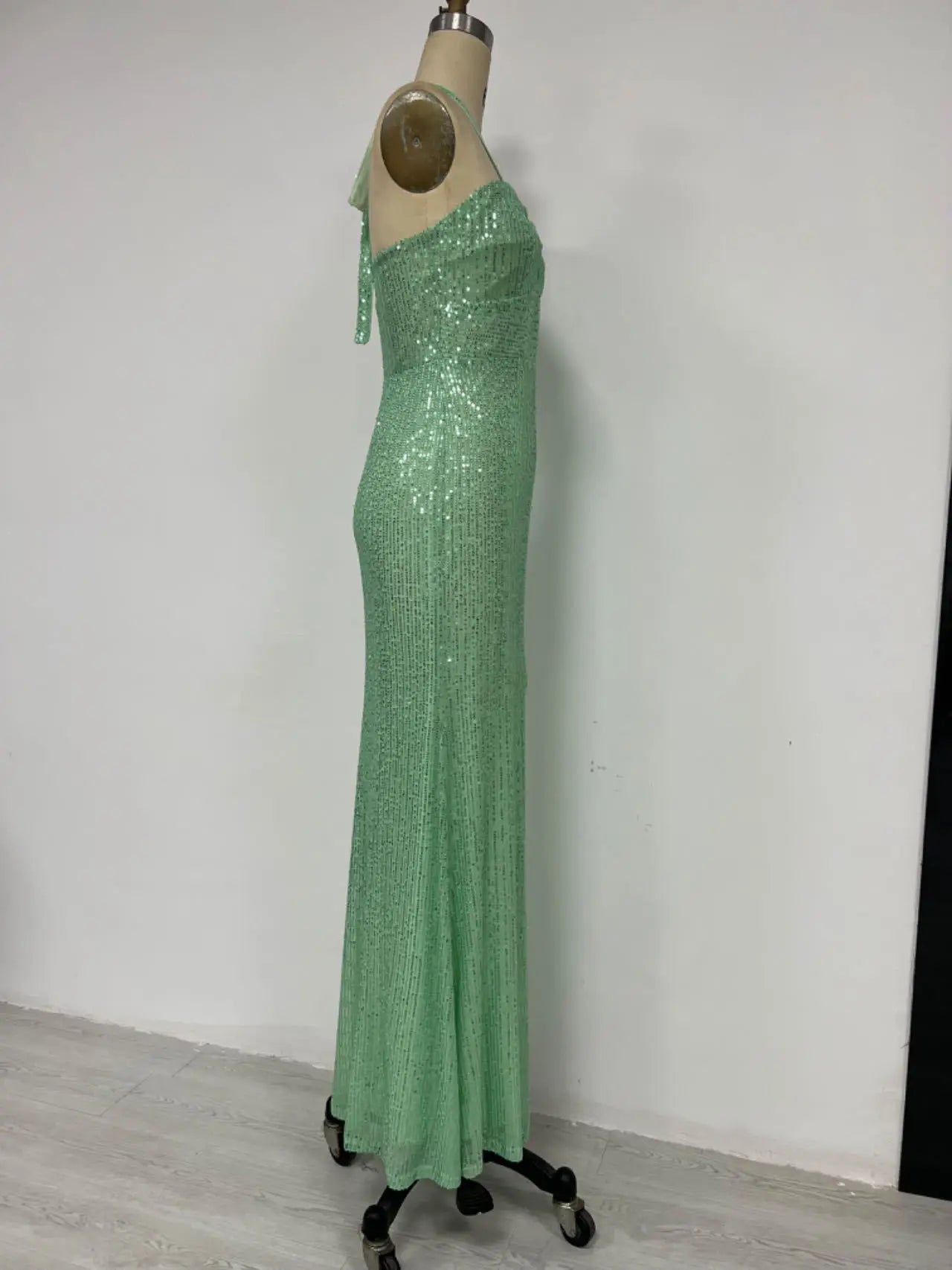 Sequin Halter Neck Backless Evening Maxi Dress Performance Event | Chuzko.com