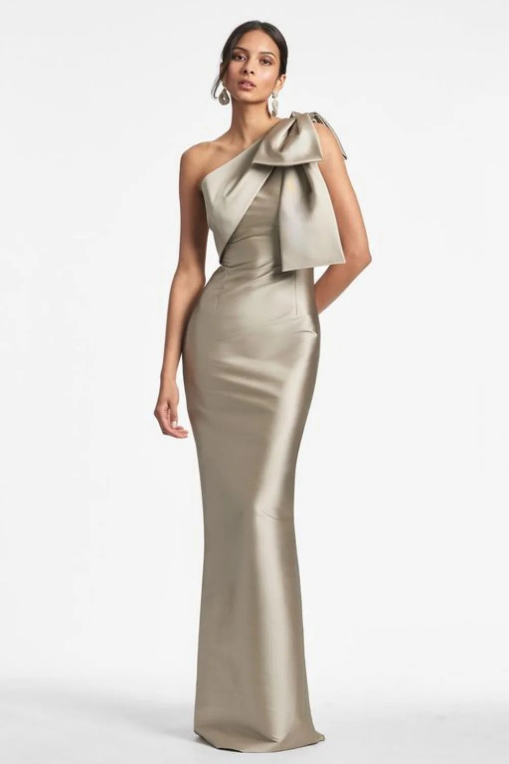 Satin One-Shoulder Mermaid Dress with Bow for Formal Events