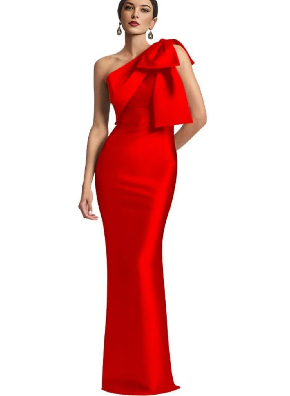 Satin Mermaid Evening Gown with One-Shoulder Bow Detail