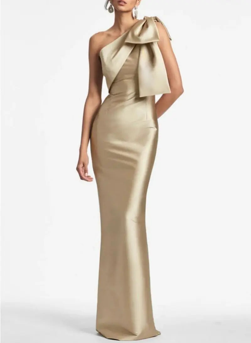 Elegant One Shoulder Satin Mermaid Prom Maxi Dress Gown Evening | Chuzko.com