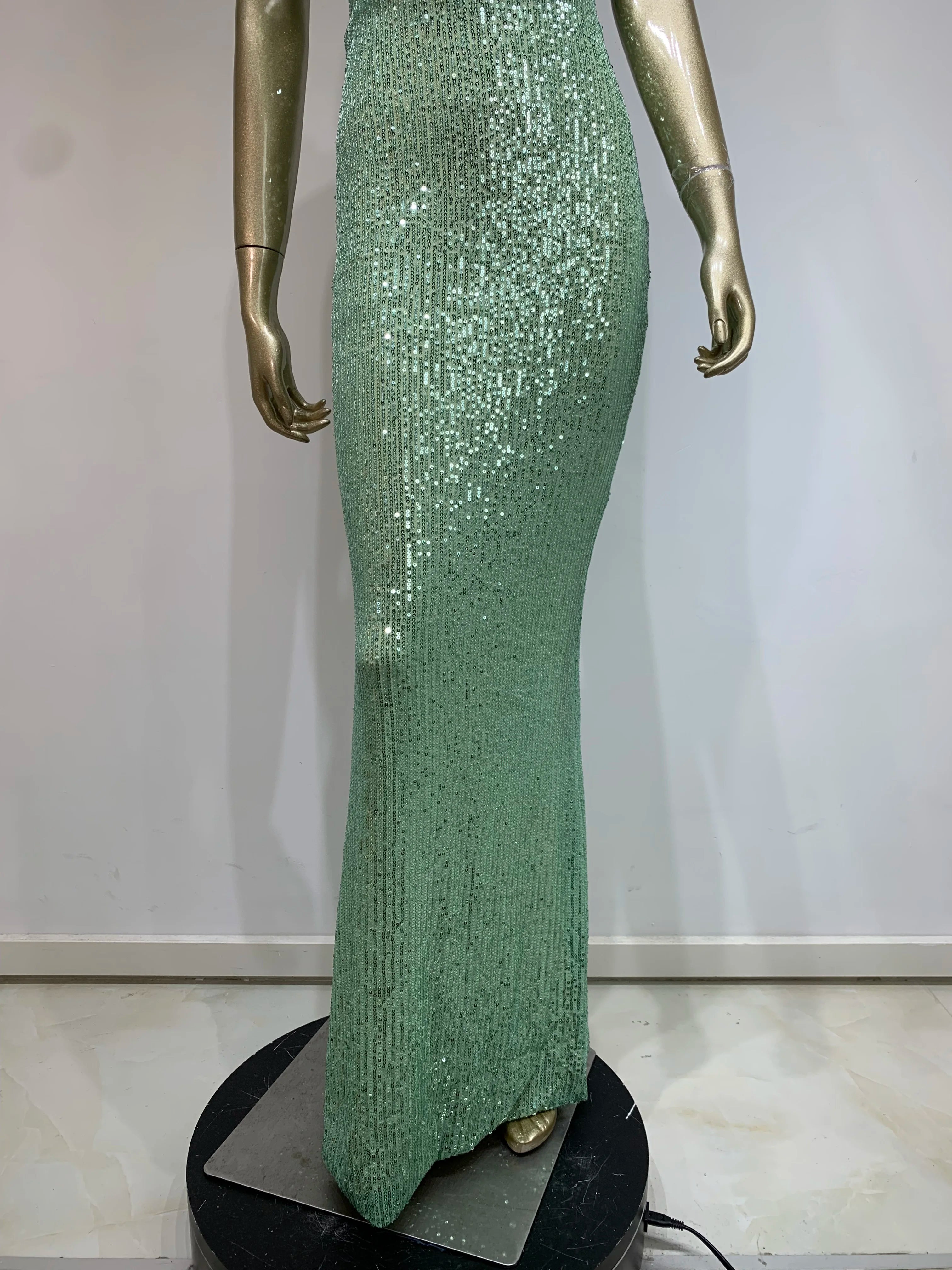 Elegant Sequined Plunging Neck Maxi Dress - Shine at Social | Chuzko.com