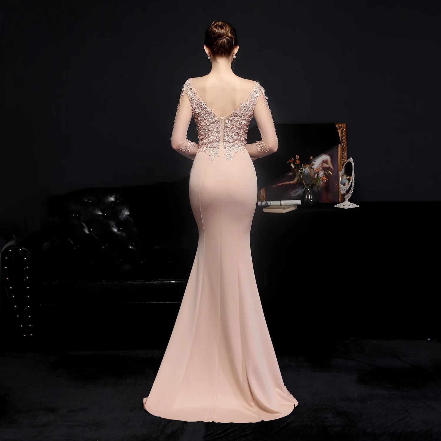 Elegant Long Sleeve Satin Dress Mermaid Gown for Winter Weddings | Chuzko.com