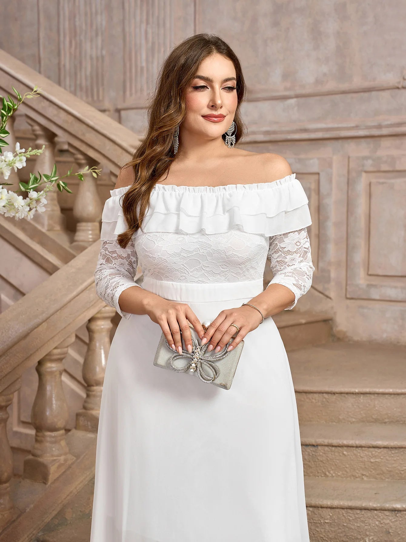 Elegant A-Line Plus Size Wedding Dress with Lace Sleeves Wedding | Chuzko.com