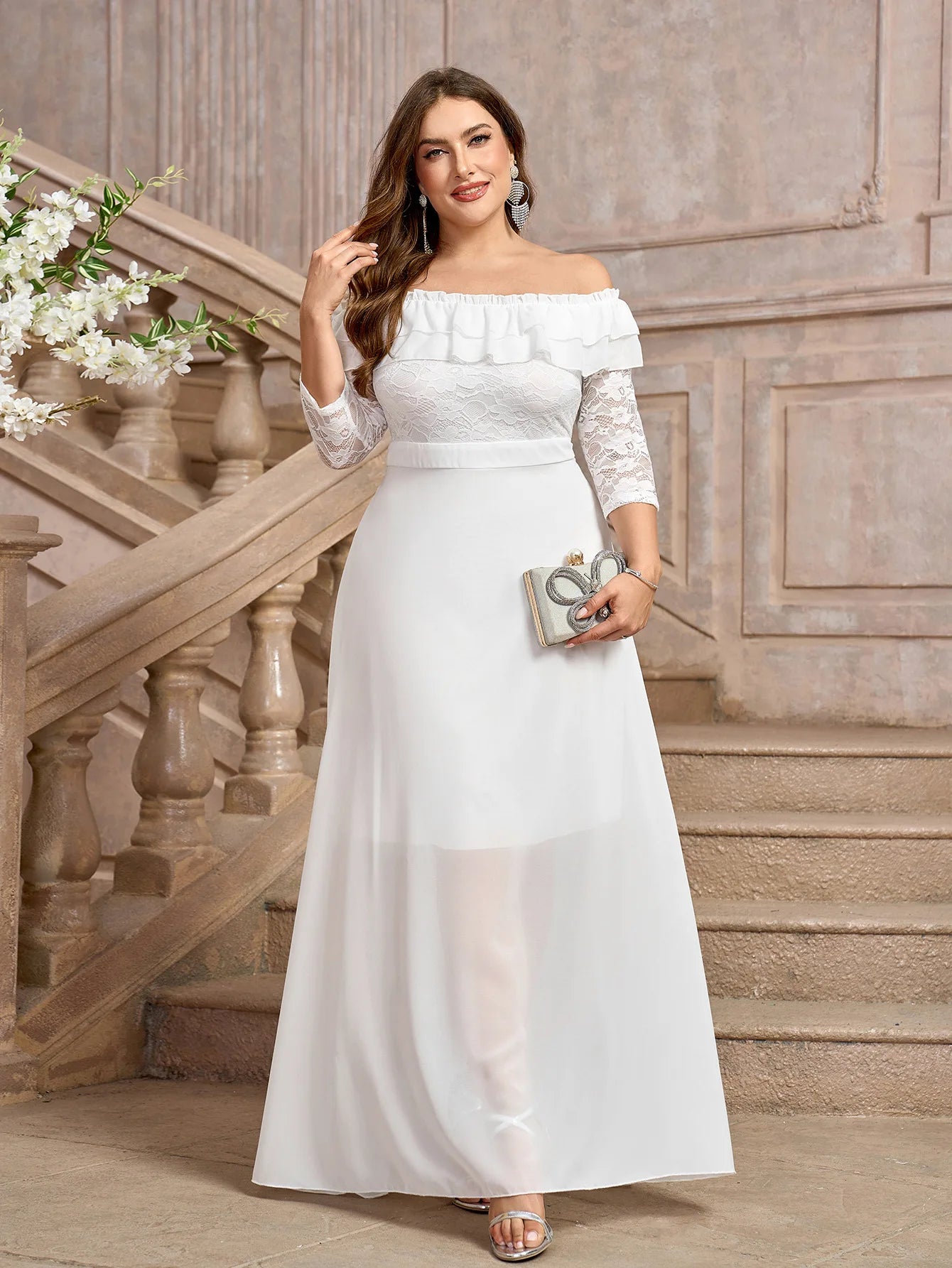 Elegant A-Line Plus Size Wedding Dress with Lace Sleeves Wedding | Chuzko.com