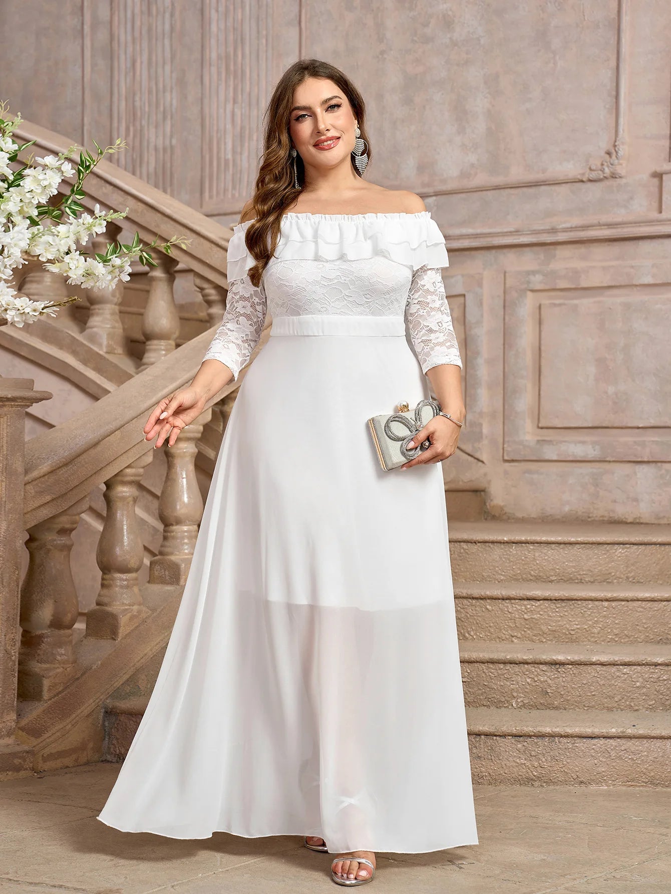 Elegant A-Line Plus Size Wedding Dress with Lace Sleeves Wedding | Chuzko.com