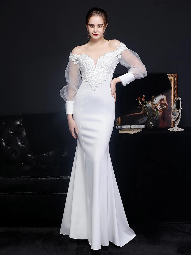 Sweep Train Wedding Mermaid Gown Off-Shoulder Wedding Dress	