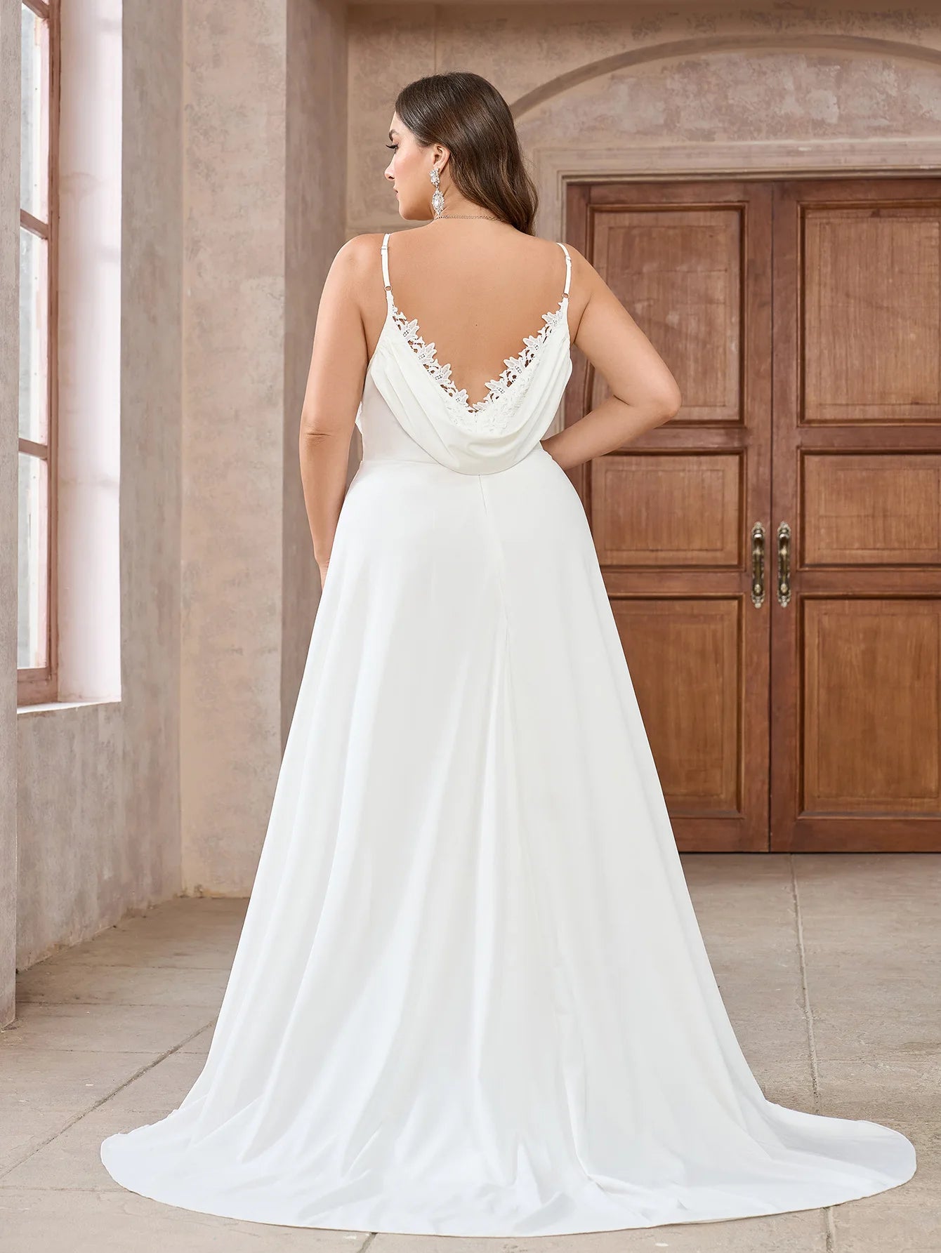 Wedding Gown Cowl Back Bridal Dress with Minimal Train Wedding | Chuzko.com