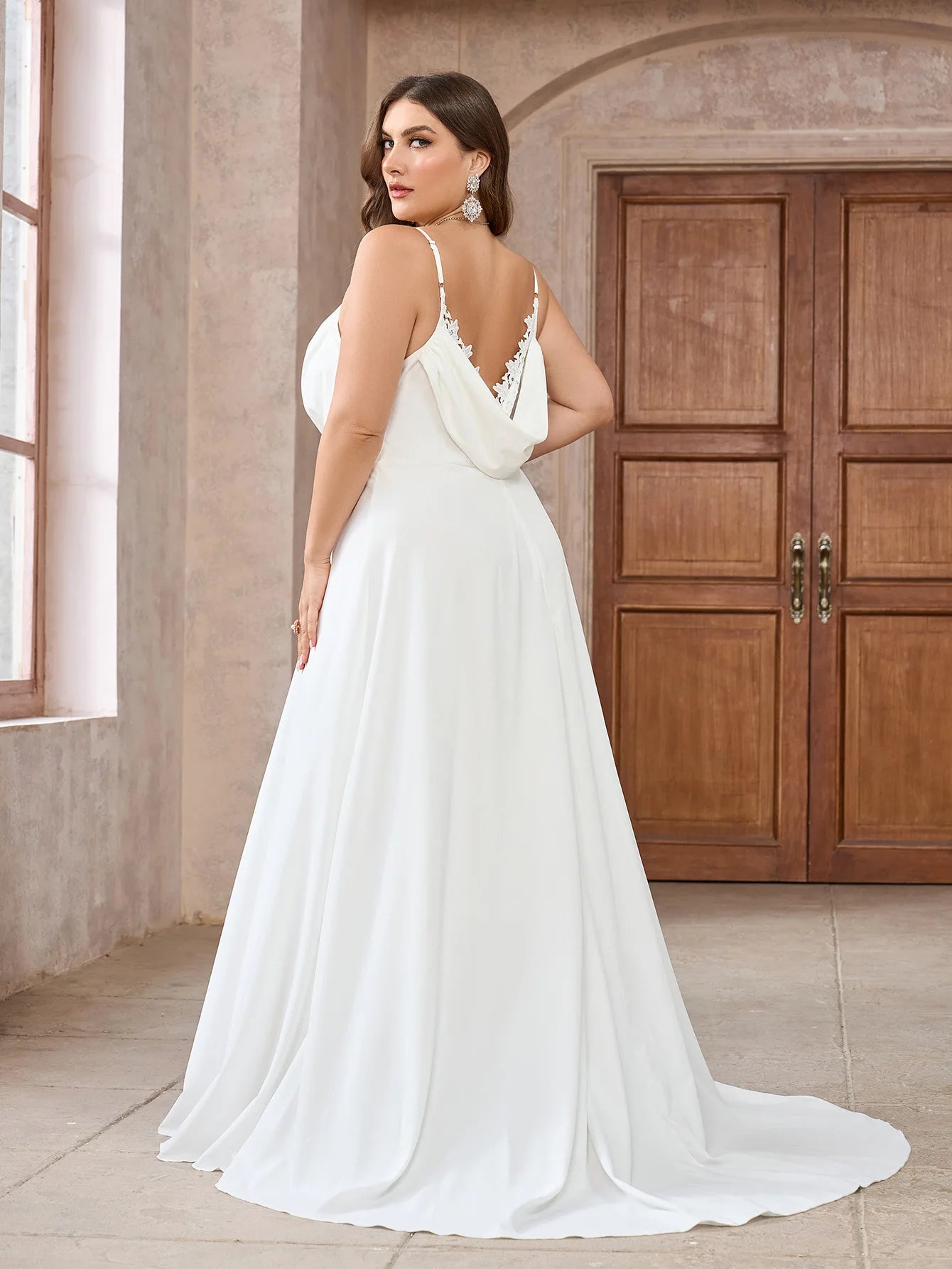 Wedding Gown Cowl Back Bridal Dress with Minimal Train Wedding | Chuzko.com