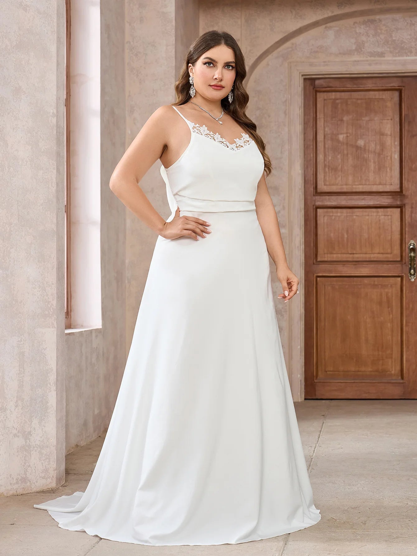 Wedding Gown Cowl Back Bridal Dress with Minimal Train Wedding | Chuzko.com