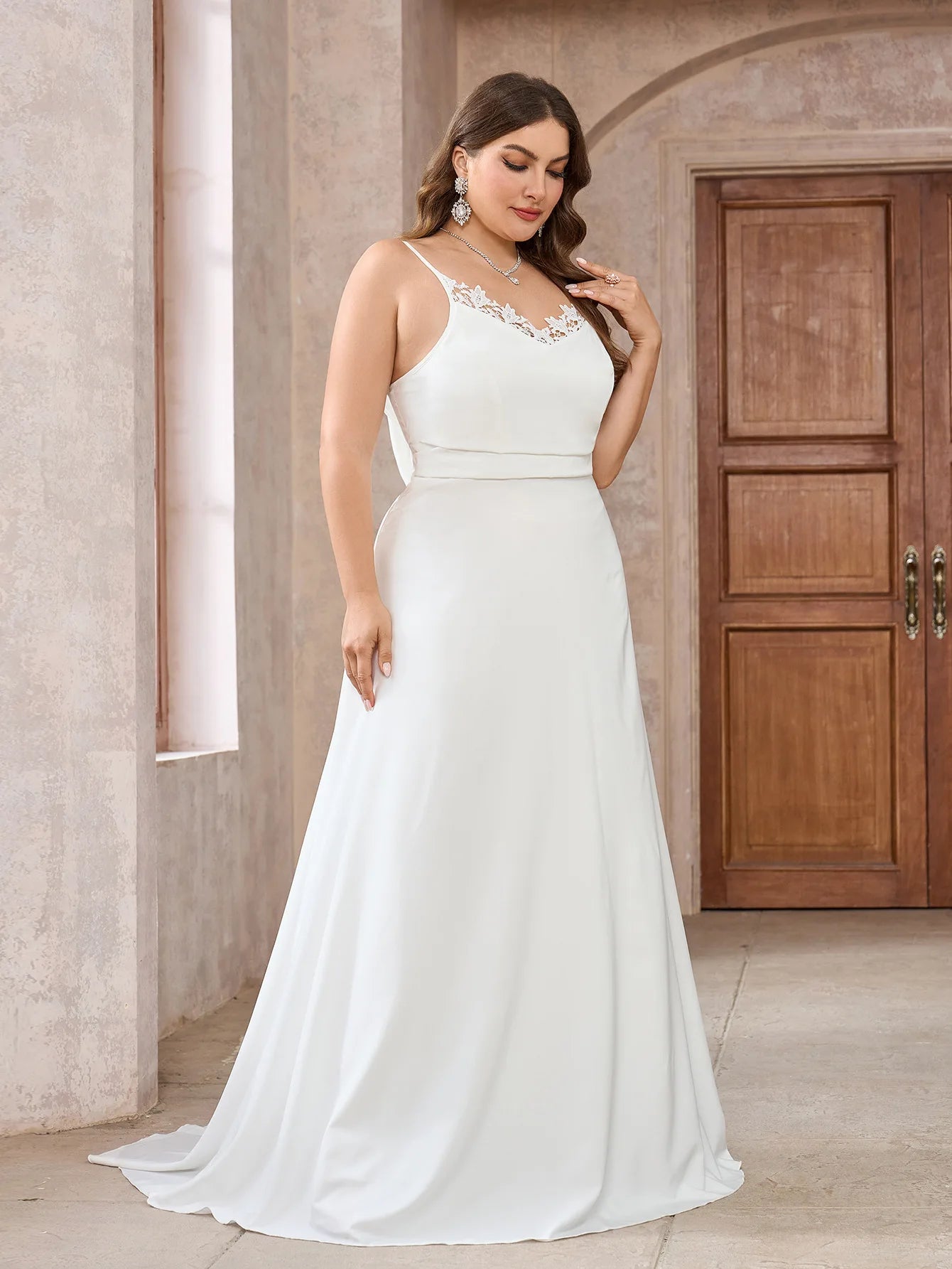 Wedding Gown Cowl Back Bridal Dress with Minimal Train Wedding | Chuzko.com