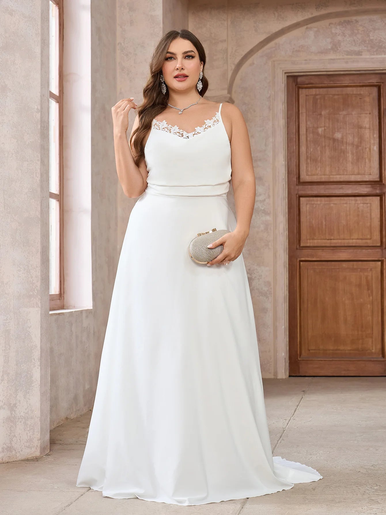 Wedding Gown Cowl Back Bridal Dress with Minimal Train Wedding | Chuzko.com