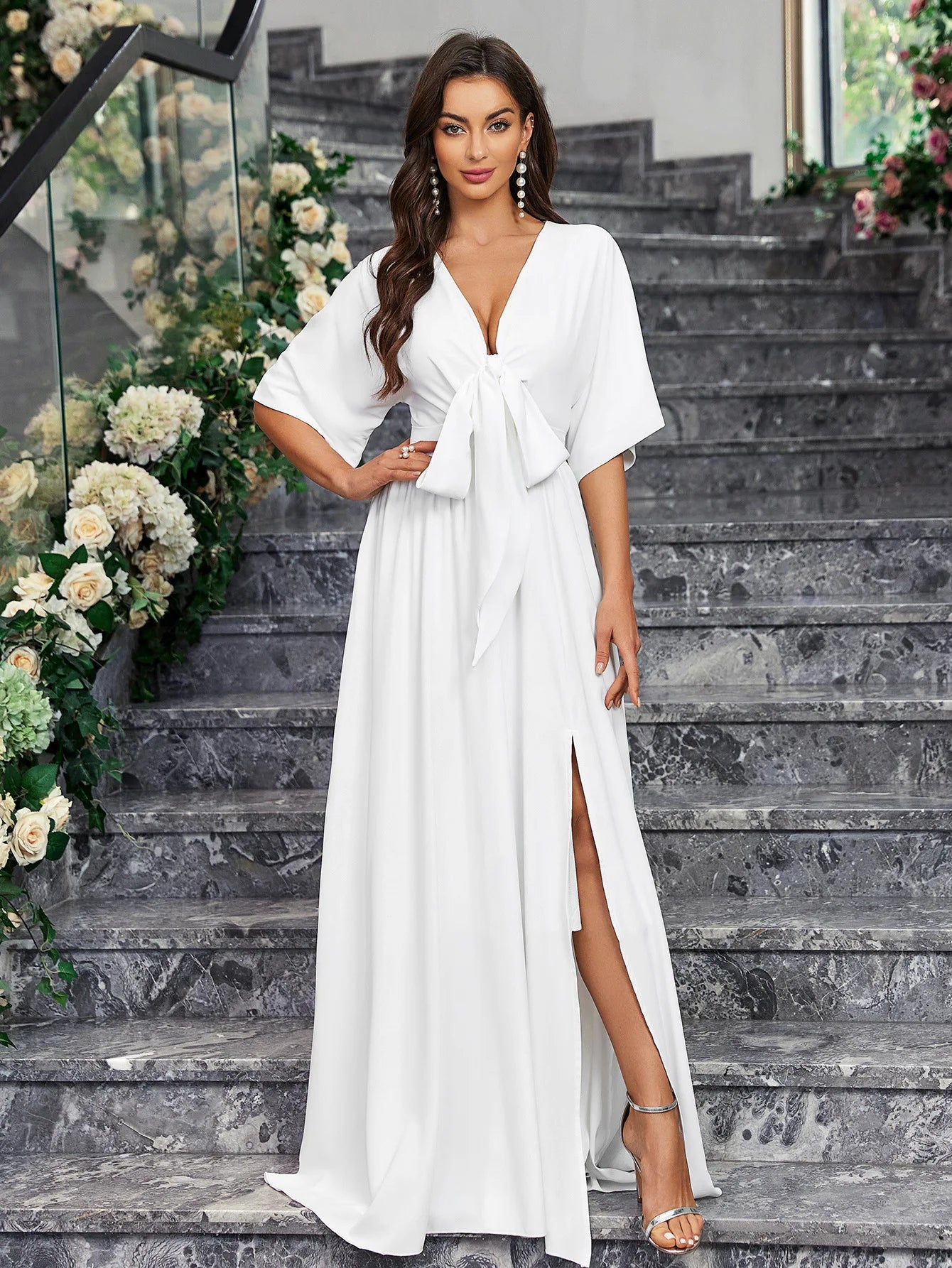 Elegant Brides Satin Slit Gown for Weddings	