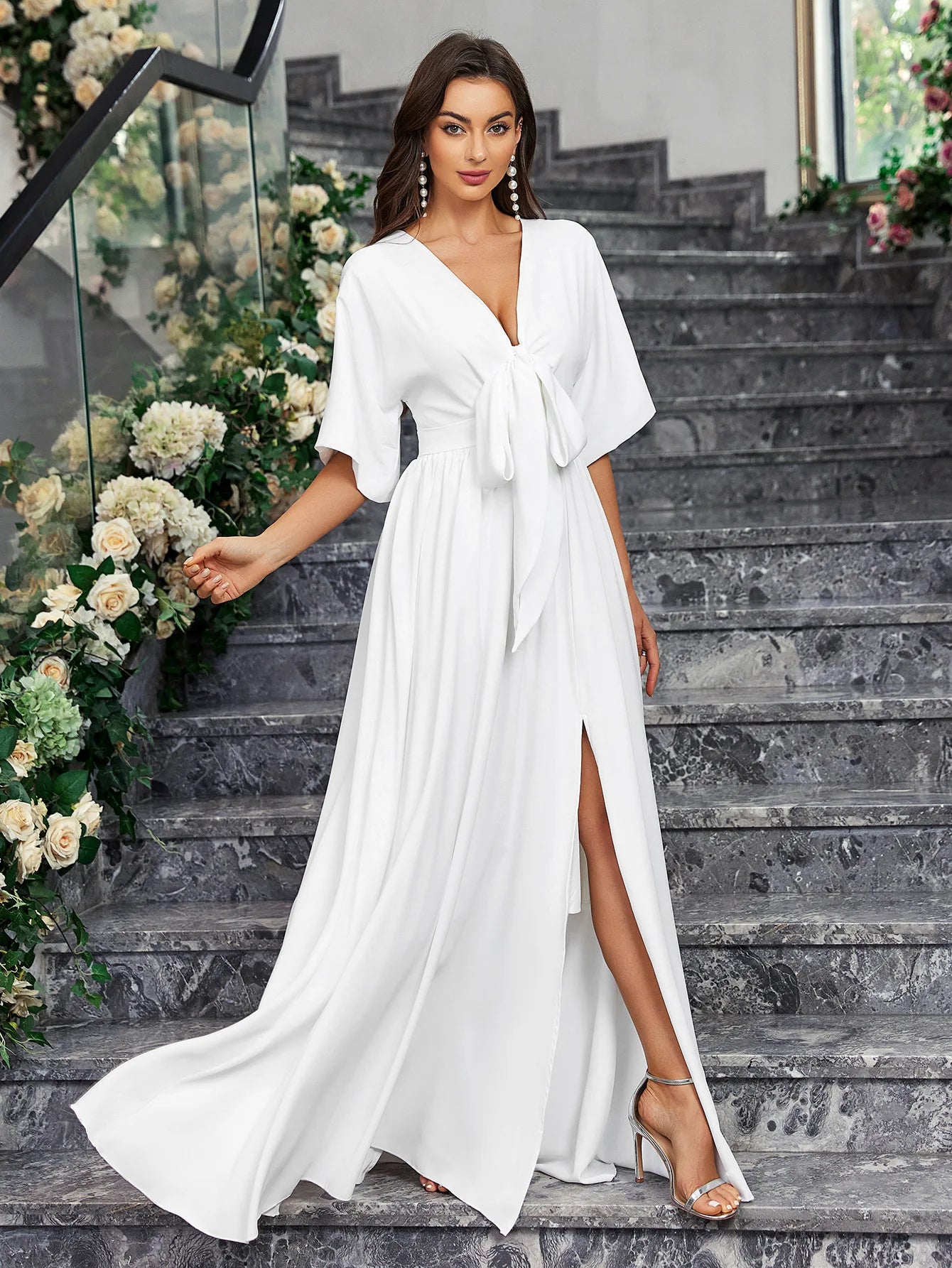 Elegant Brides Satin Slit Gown for Weddings Wedding Dresses | Chuzko.com