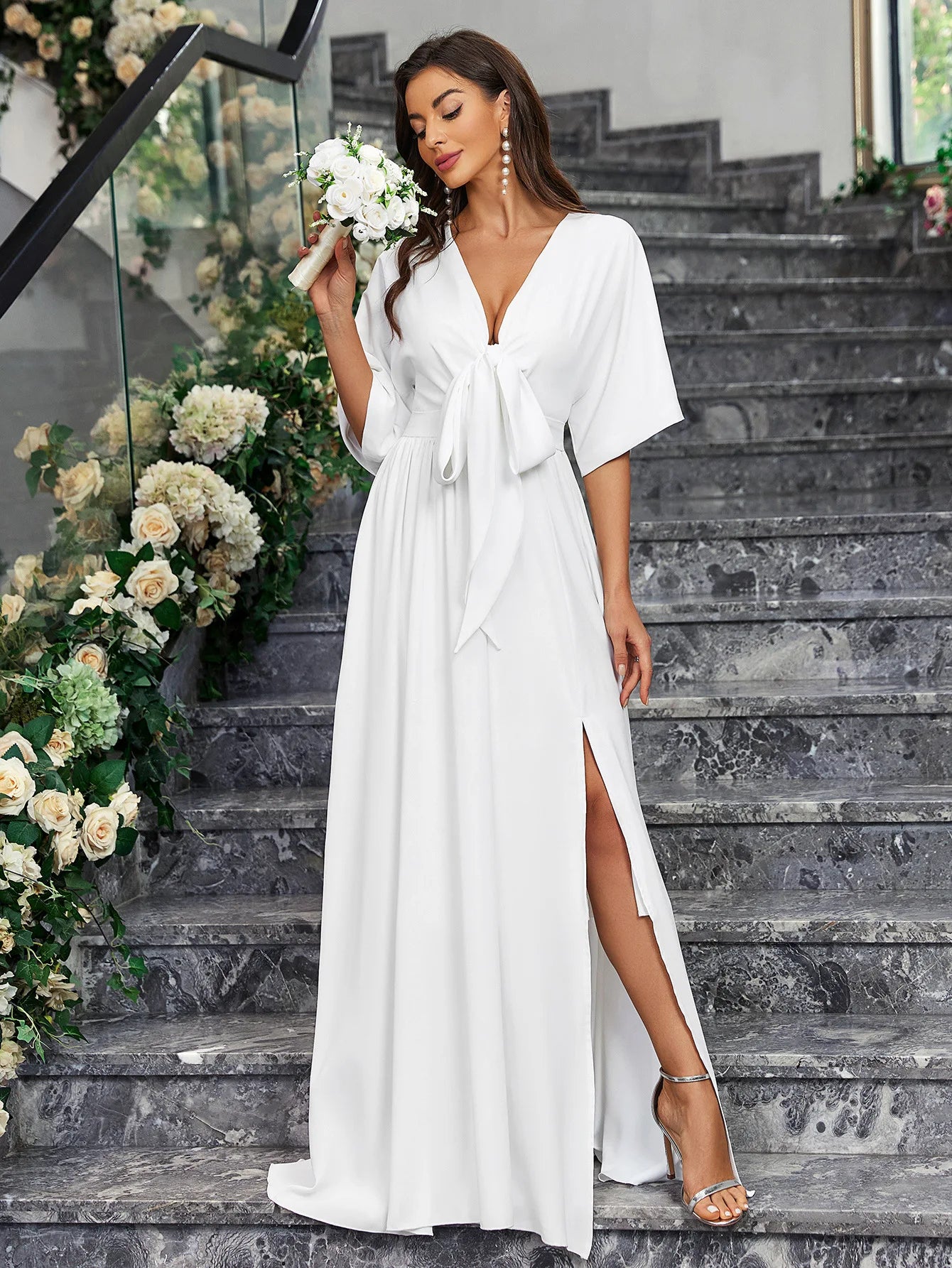 Elegant Brides Satin Slit Gown for Weddings Wedding Dresses | Chuzko.com