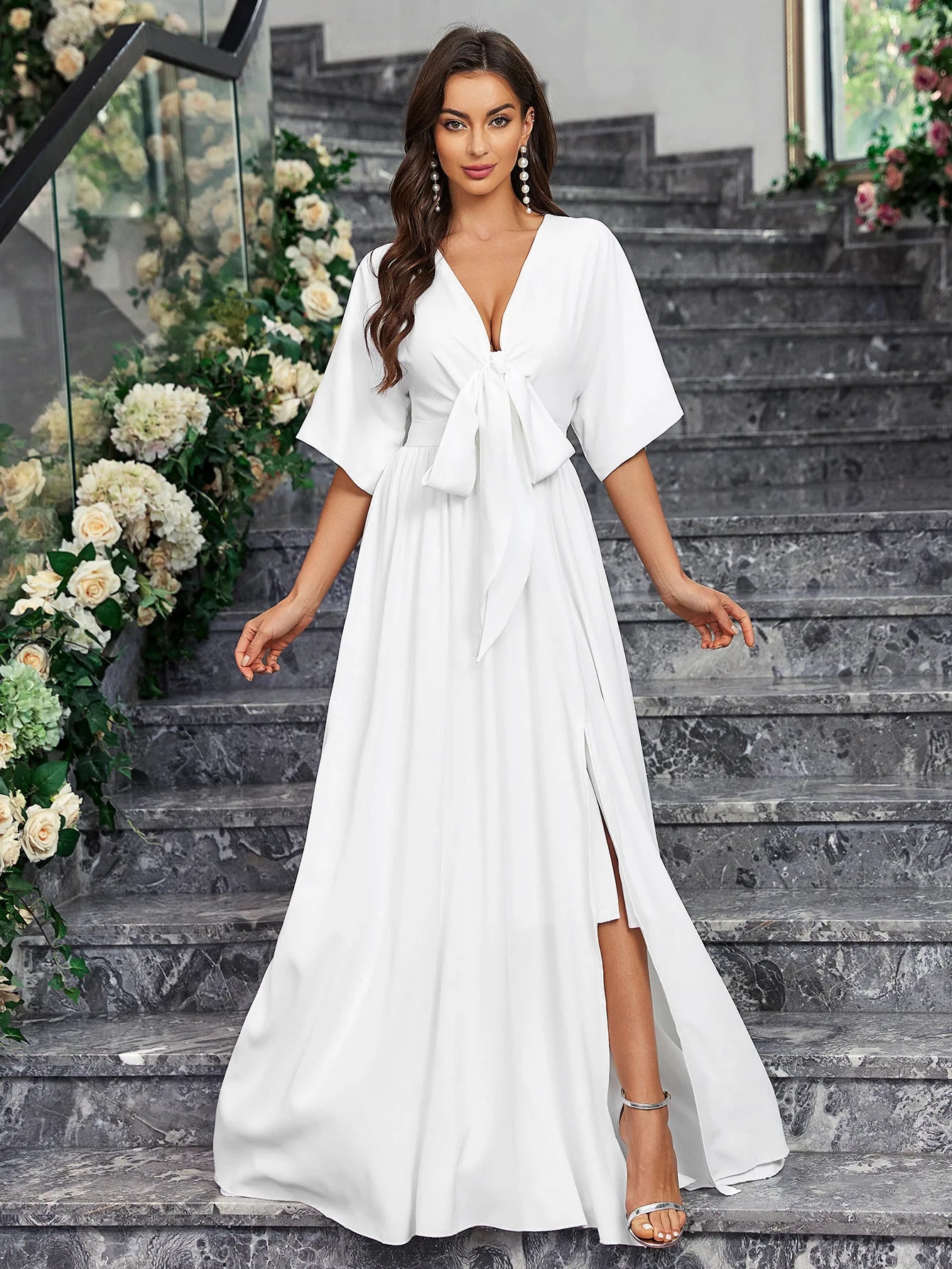 Elegant Brides Satin Slit Gown for Weddings Wedding Dresses | Chuzko.com