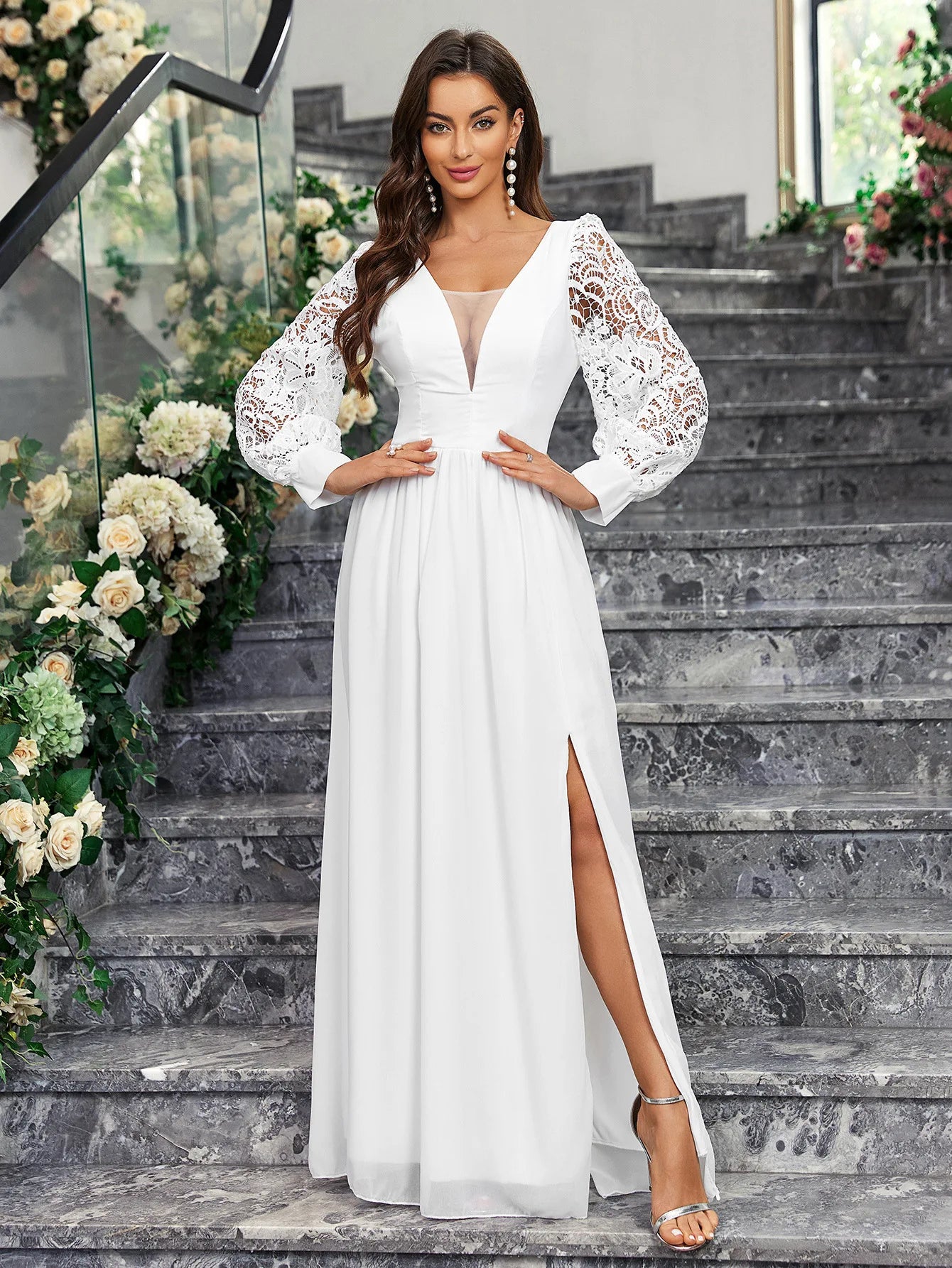 Elegant Vineyard Wedding Gown Backless Bridal Dress Wedding | Chuzko.com