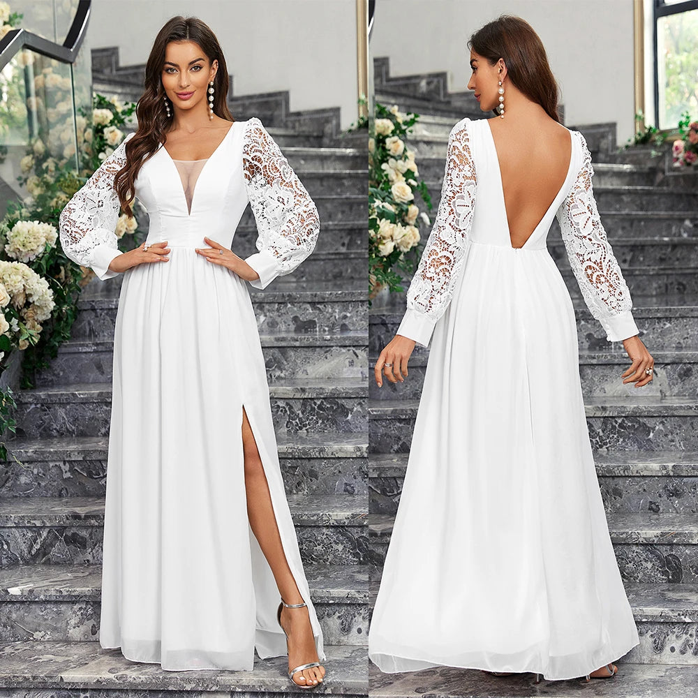 Elegant Vineyard Wedding Gown Backless Bridal Dress Wedding | Chuzko.com