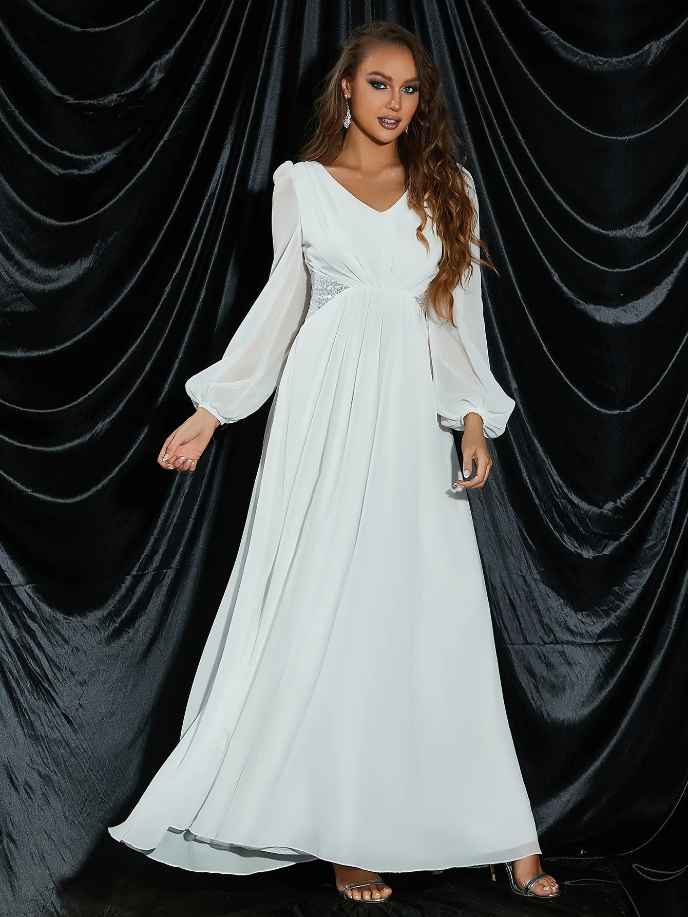 Elegant Vineyard Wedding Dress Long Sleeve Bridal Gown	