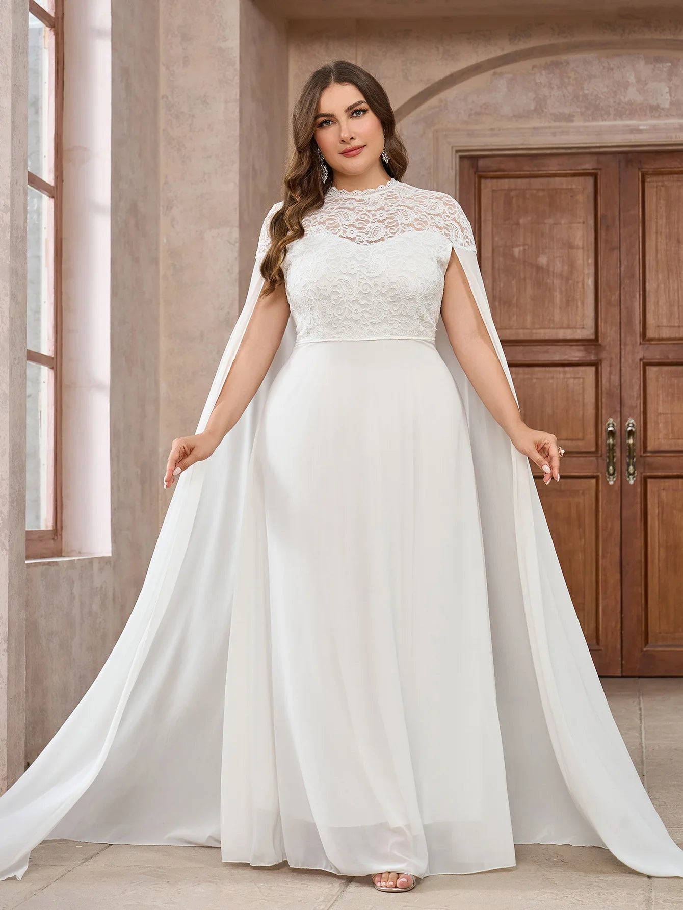 Wedding Dress with Watteau Train Plus Size Bridal Gown Wedding | Chuzko.com