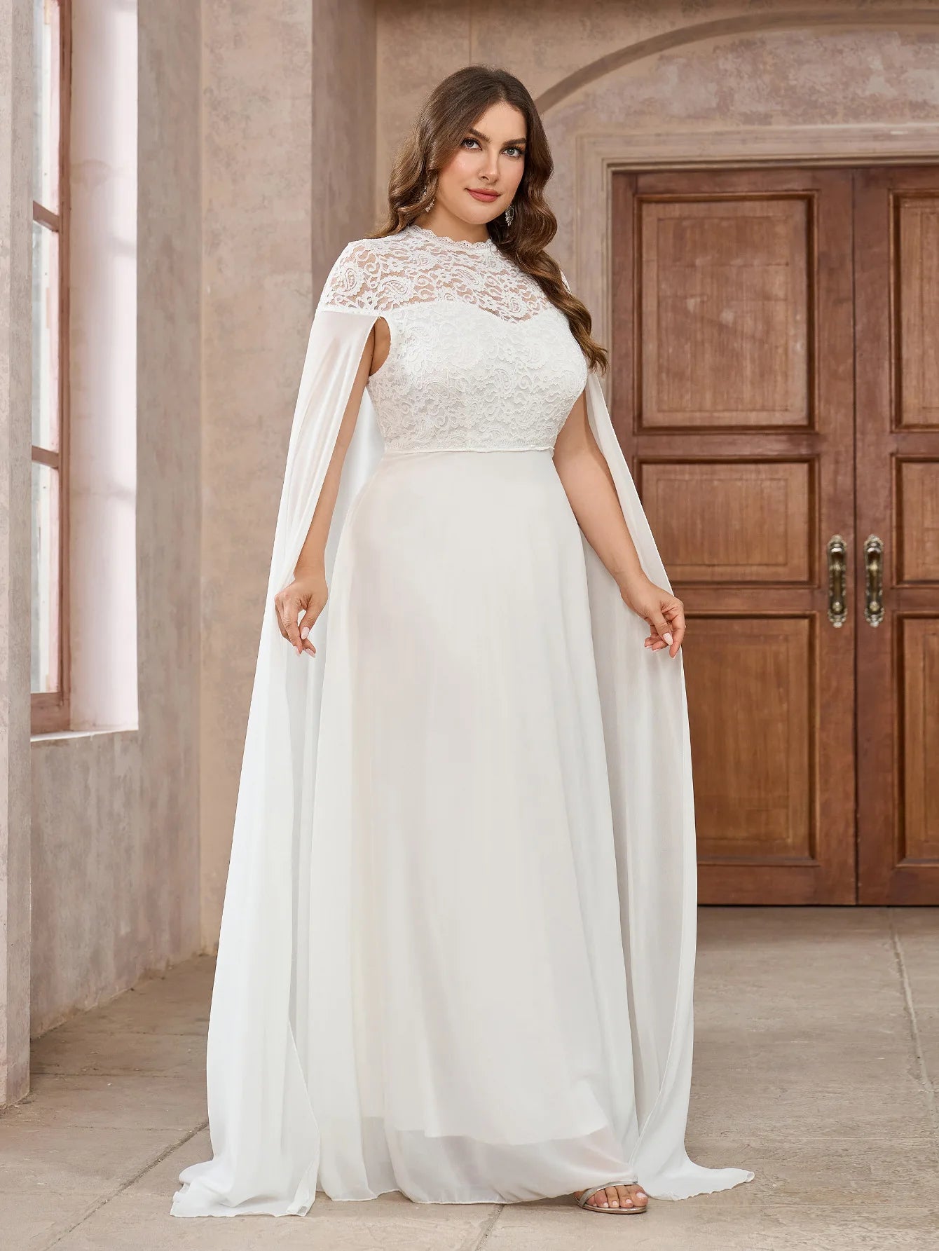 Wedding Dress with Watteau Train Plus Size Bridal Gown Wedding | Chuzko.com