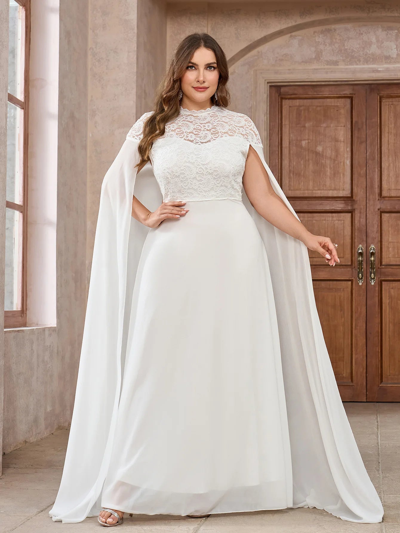 Wedding Dress with Watteau Train Plus Size Bridal Gown Wedding | Chuzko.com