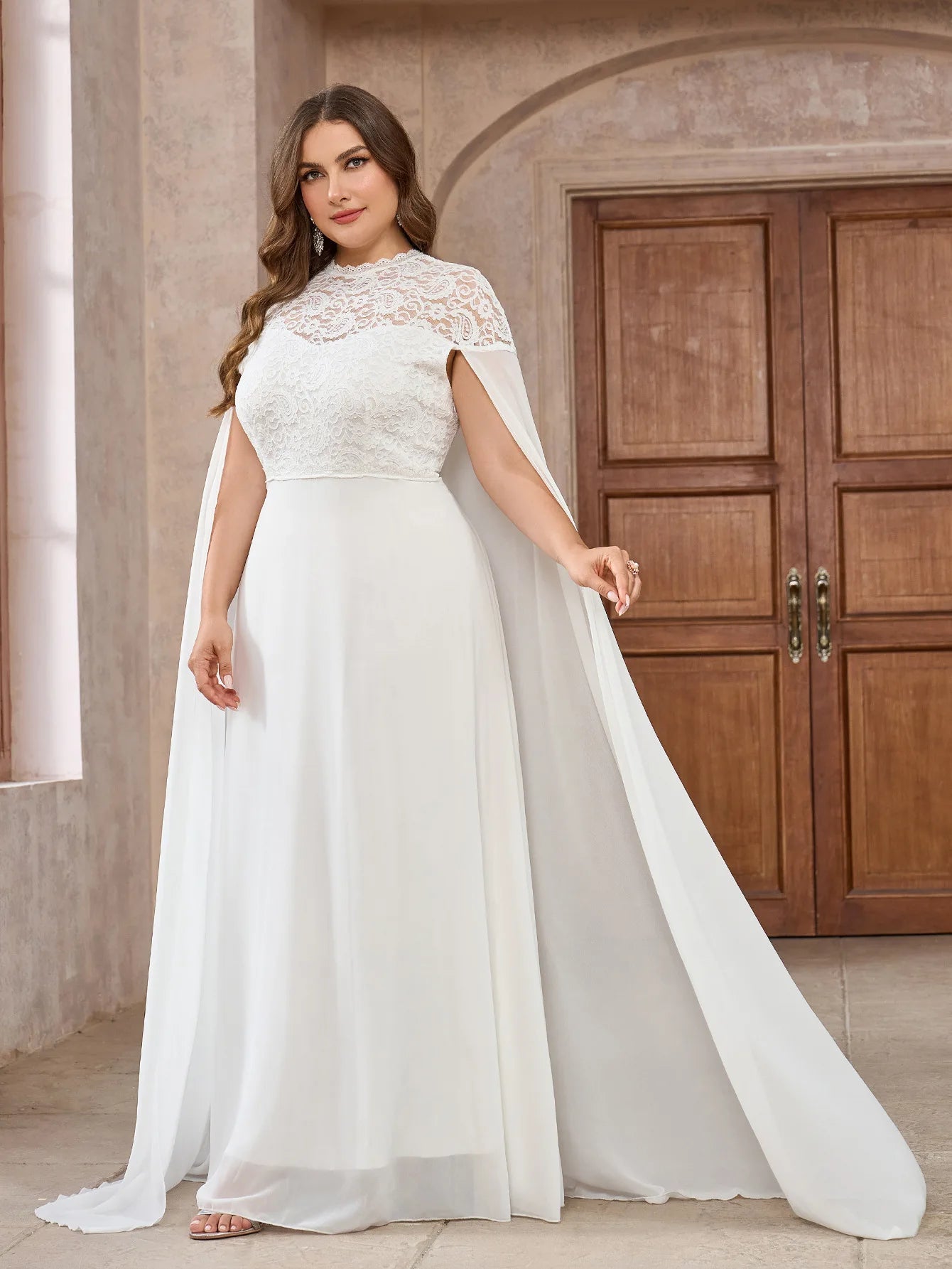 Wedding Dress with Watteau Train Plus Size Bridal Gown	