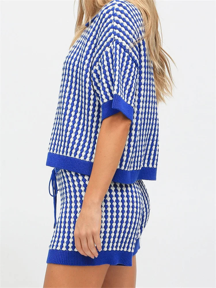 Button-Up Top & Shorts Knitted Loungewear Loungewear | Chuzko.com