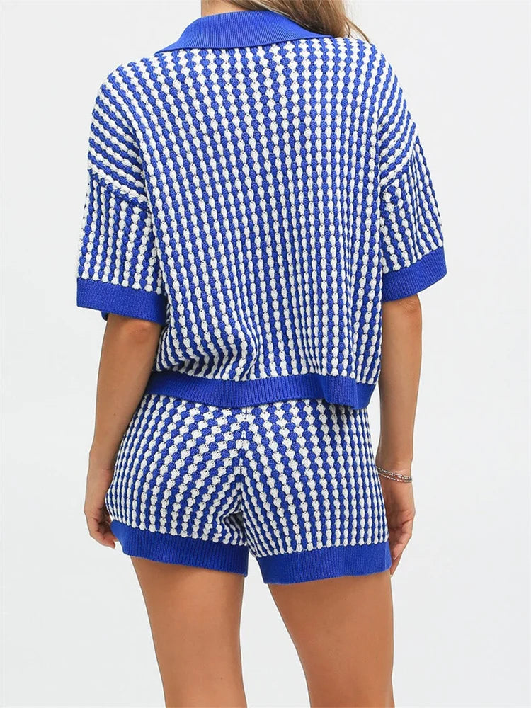 Button-Up Top & Shorts Knitted Loungewear Loungewear | Chuzko.com