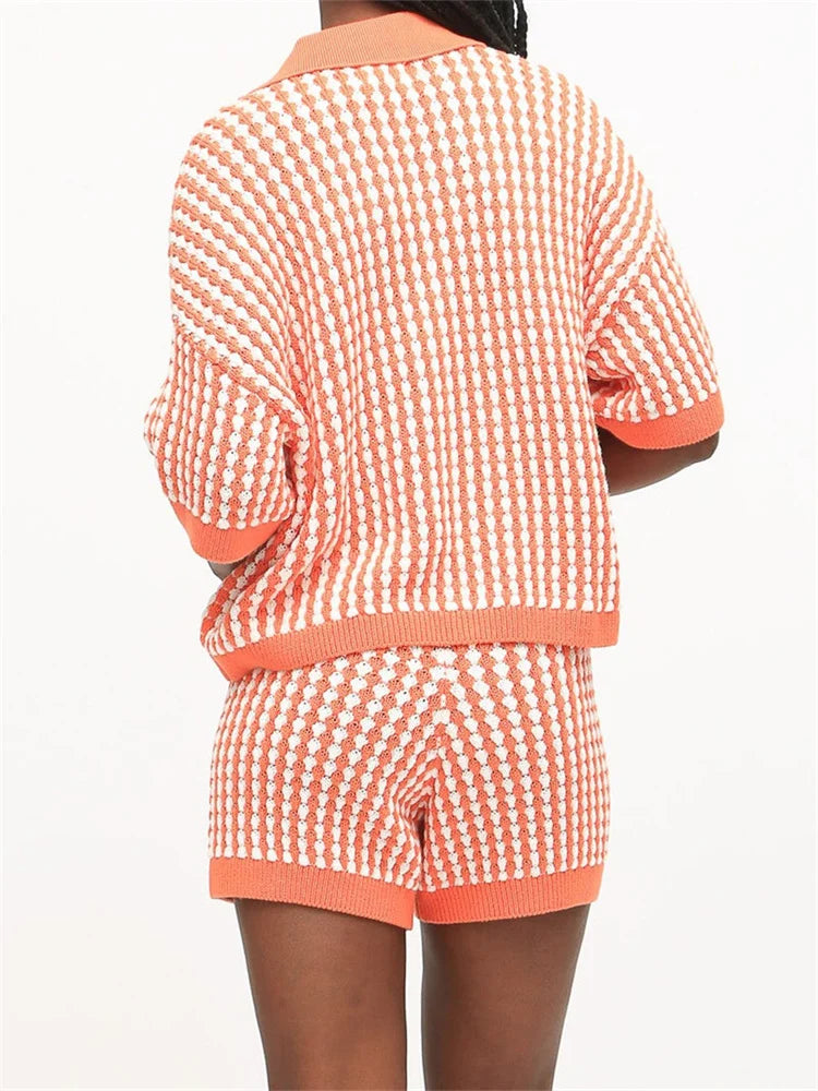 Button-Up Top & Shorts Knitted Loungewear Loungewear | Chuzko.com