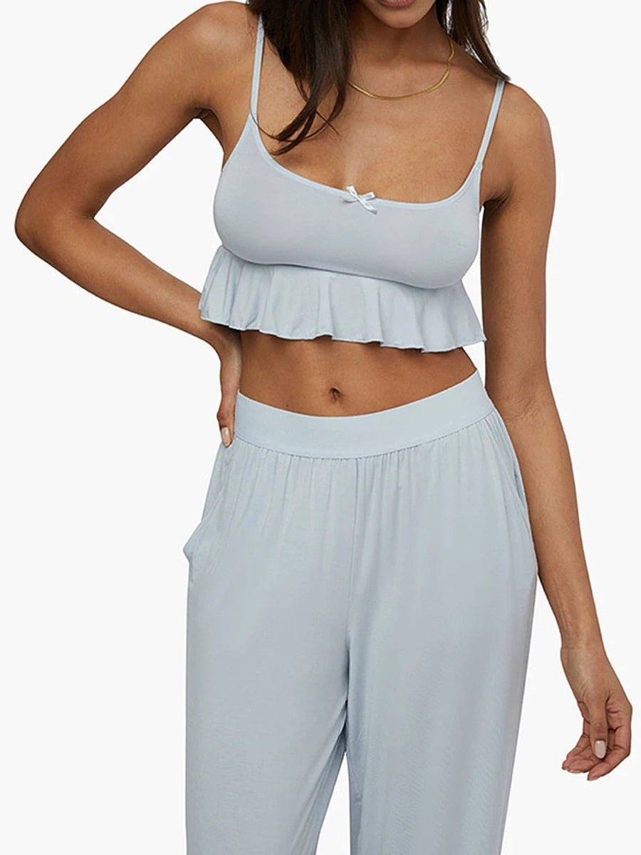 Casual Gingham Loungewear Set Cami & Pants Loungewear | Chuzko.com