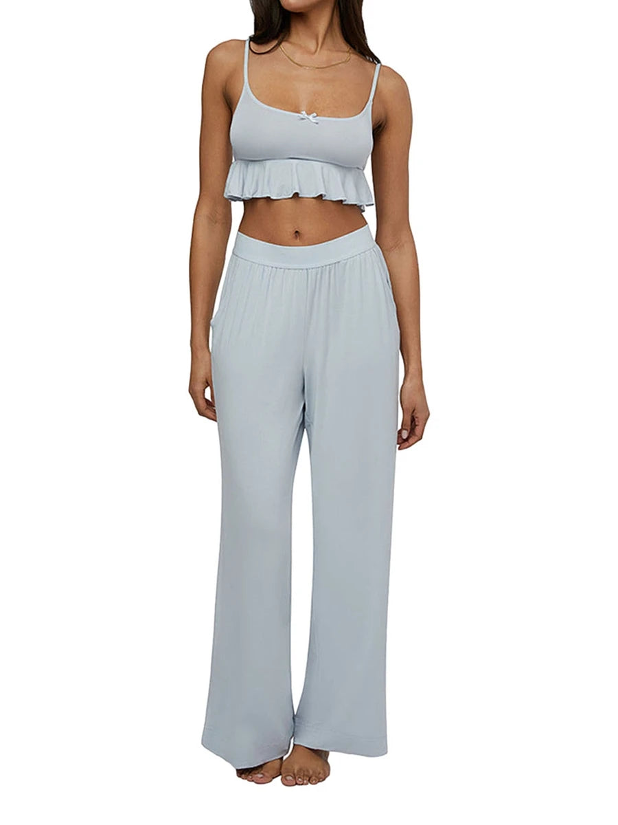 Casual Gingham Loungewear Set Cami & Pants Loungewear | Chuzko.com