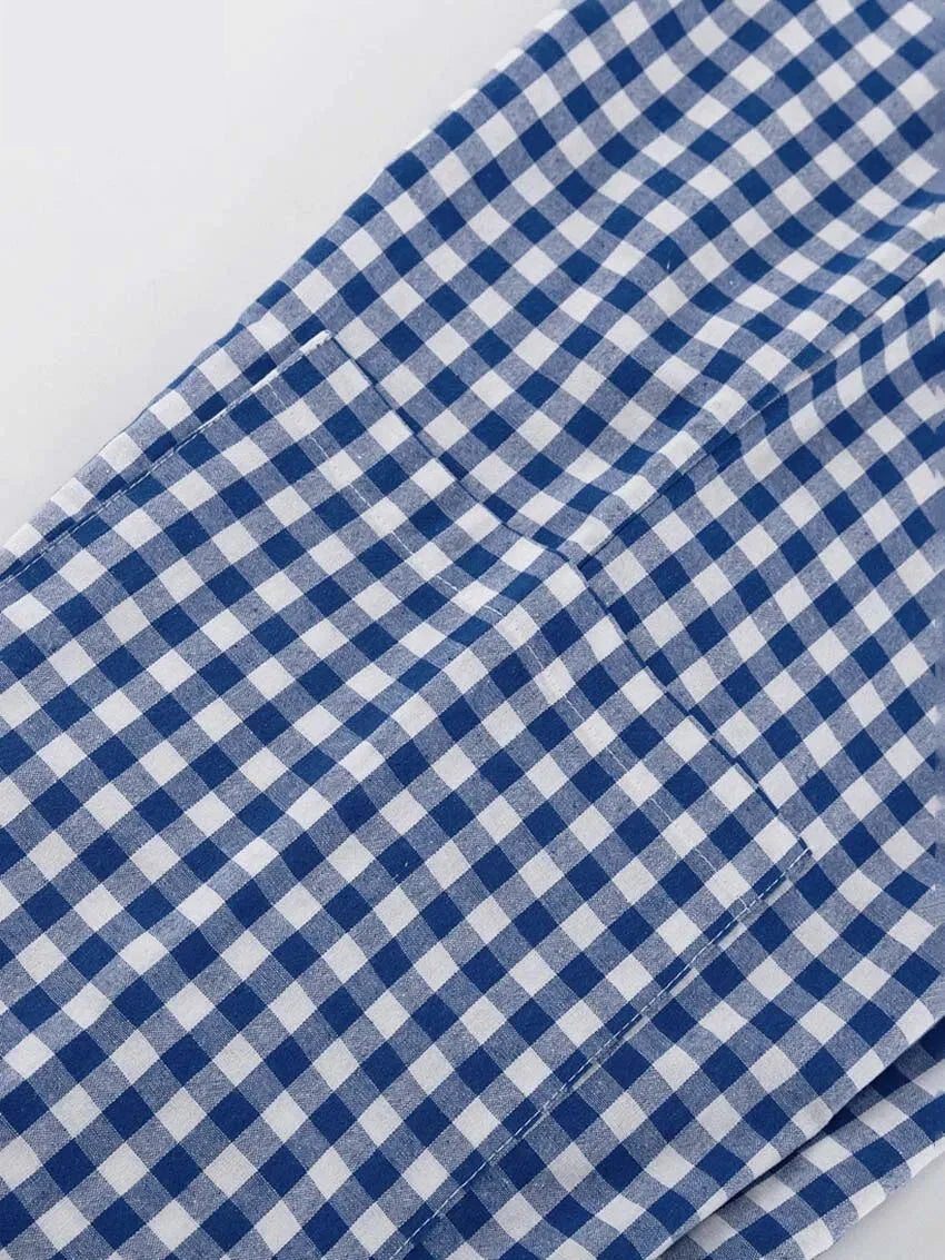 Gingham Outfit Pencil Pants & Tie-Up Shirt in Cotton Blend | Chuzko.com