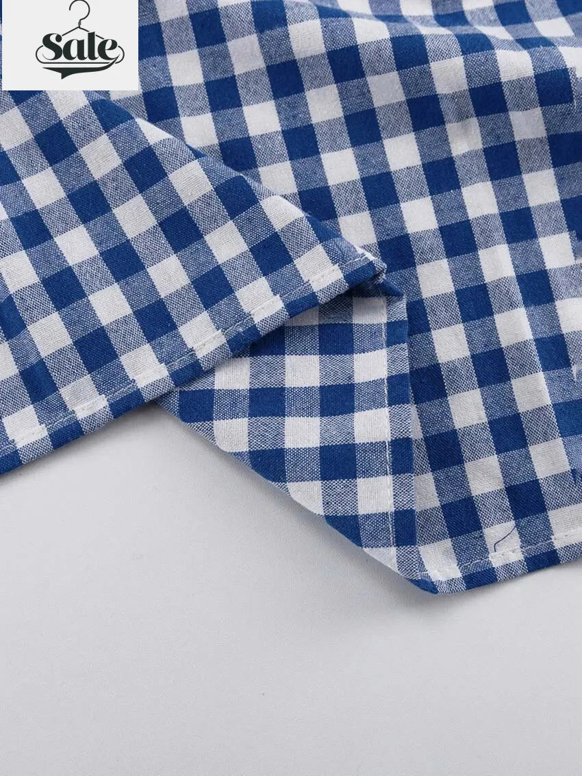 Gingham Outfit Pencil Pants & Tie-Up Shirt in Cotton Blend | Chuzko.com