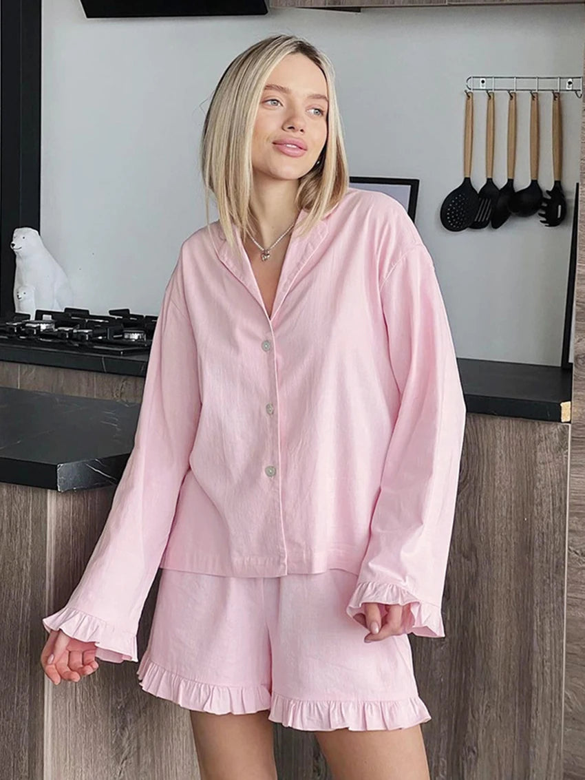 Cotton Pajama 2 Piece Set for Home Lounging	