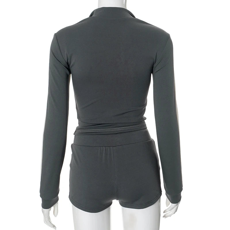 Athletic 2-Piece Fitness High-Collar Top with Shorts Sporty | Chuzko.com