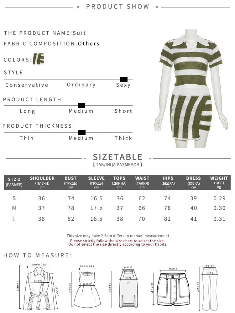 Stripe Knit Set for Trendy Outings Polo & Mini Skirt 2 Piece | Chuzko.com