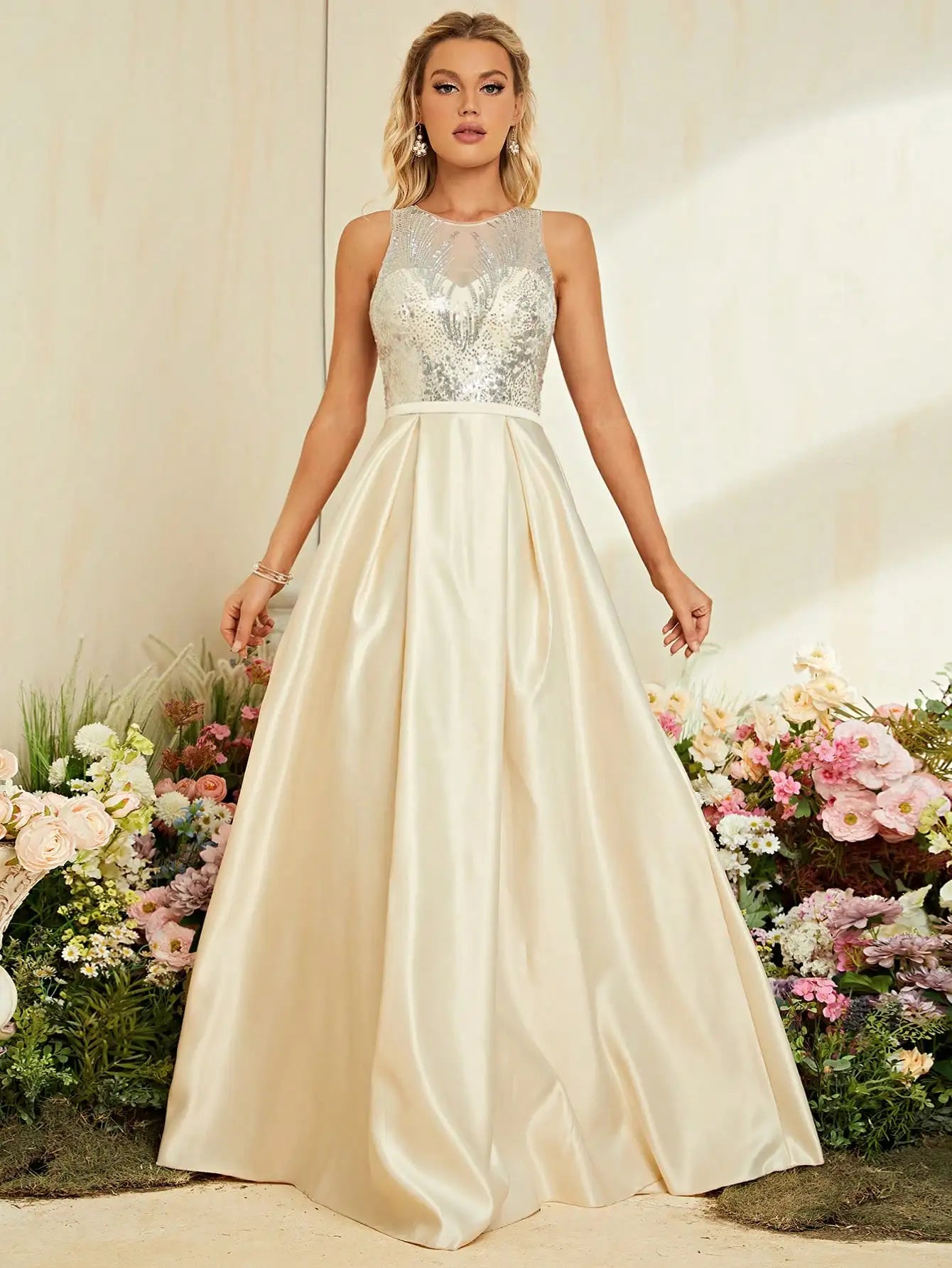 Formal Ivory Dress for Opera Evenings Sequined Gown	