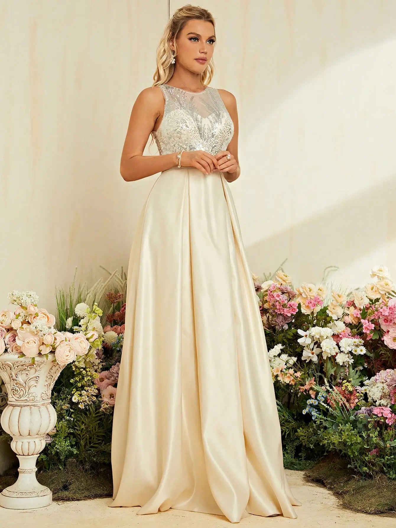 Formal Ivory Dress for Opera Evenings Sequined Gown Elegant | Chuzko.com