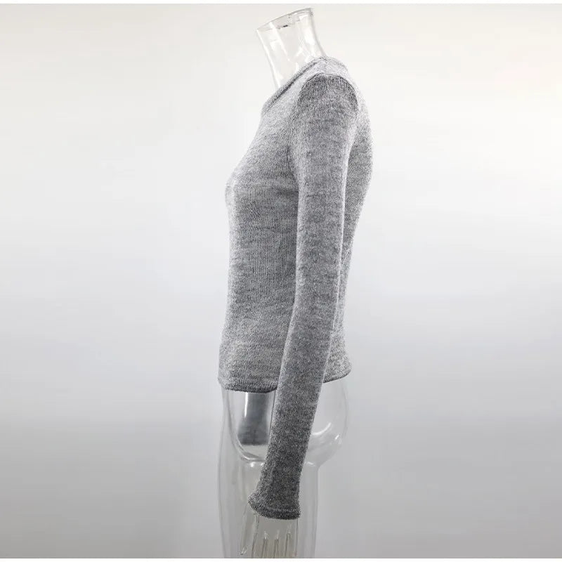 Fluffy See-through Knitwear Heather Grey Sweater Sweaters | Chuzko.com