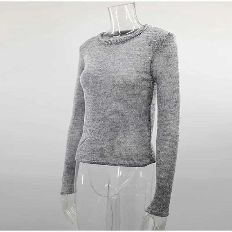 Fluffy See-through Knitwear Heather Grey Sweater Sweaters | Chuzko.com