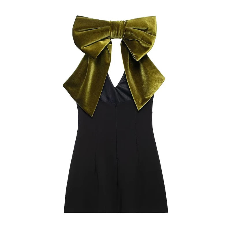 Velvet Mini Dress with Dramatic Bow for Fashion Lovers Mini | Chuzko.com