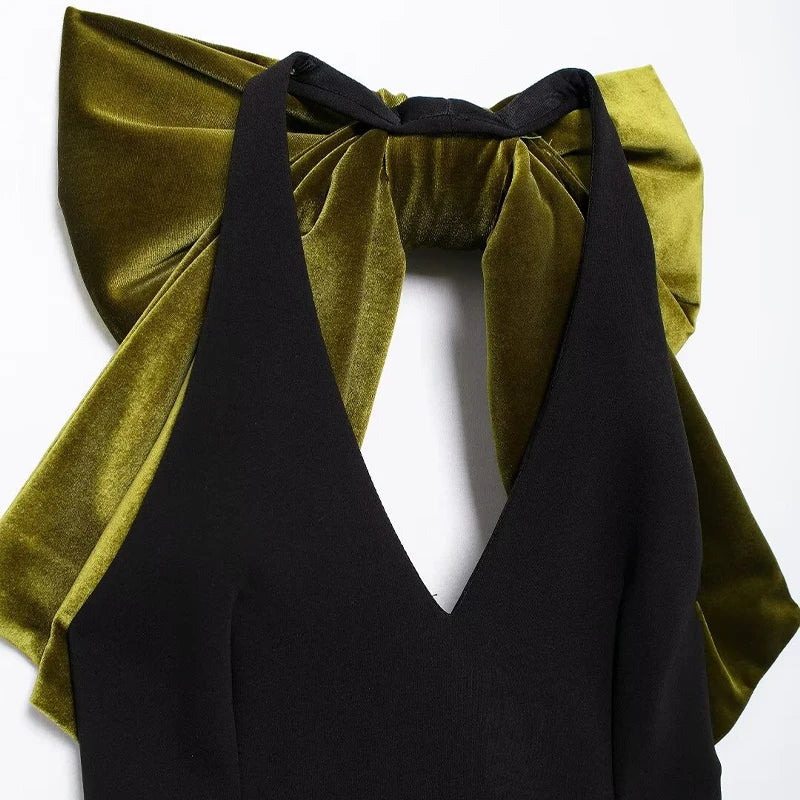 Velvet Mini Dress with Dramatic Bow for Fashion Lovers Mini | Chuzko.com